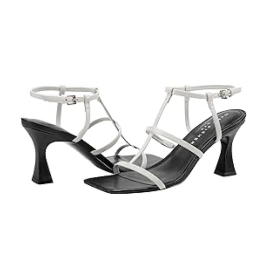 Marc Fisher Dennie Black and White Leather Strappy Women’s Heels-36.5